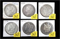 x6- Morgan silver dollars: 1884, 1888, 1888-O,