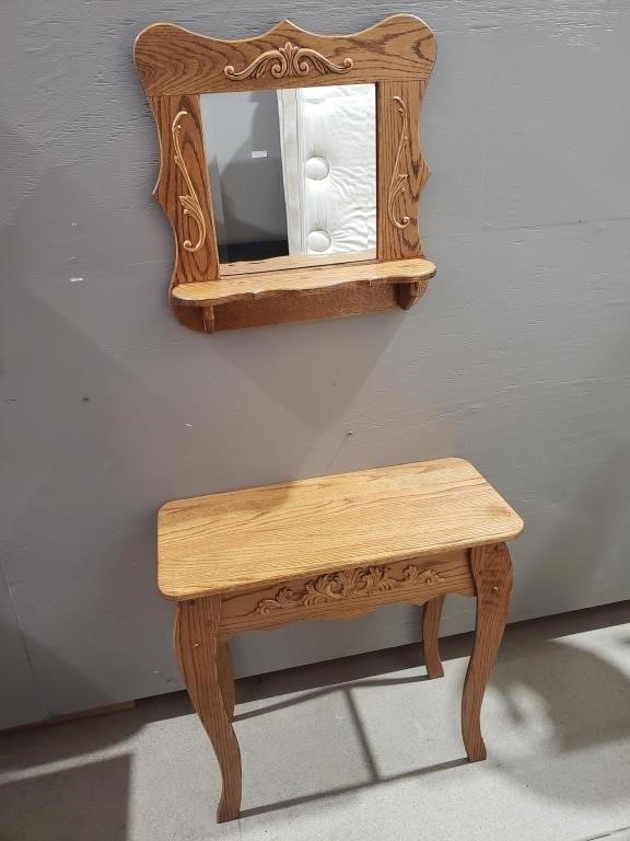Oak Foyer Wash Stand & Mirror