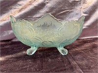 Jeanette Glass Blue Footed Fruit Bowl Oval