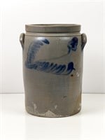 1800's Ovoid Salt Glazed Decorative 3 Gallon Crock