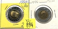 x2- Canadian $2 coins -x2 coins -SOLD by the
