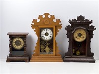 Lot of Three Antique Mantle Clocks
