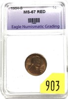 1954-S penny, ENG slab certified MS-67