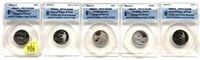 x5- State quarters, ANACS slab certified Proof 70,