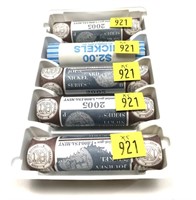 x5- Rolls 2005 nickels, BU -x5 rolls -SOLD by the