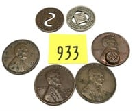 Lot, tokens and coins, 6 pcs.