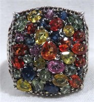 STERLING MULTI COLORED GEM DOME COCTAIL RING