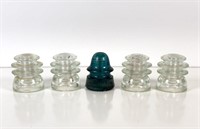 Lot of 5 Electrical Wire Glass Insulators