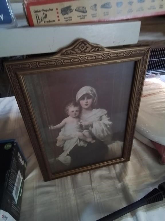 Vintage framed photo of mother and child in art