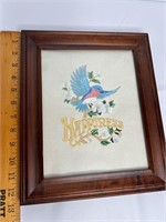 Framed Embroidered Blue Bird of Happiness