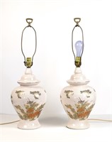 Pair of Ceramic Lamps with Floral Motif