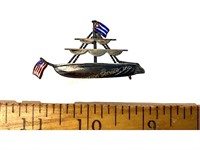 Silver enameled ship pin US & Puerto Rico flags