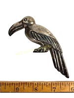 Silver toucan pin, indistinctly marked. Silver