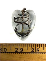 US Navy sterling & lucite heart pendant
