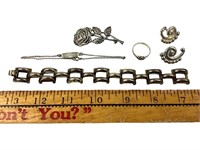 Sterling Silver Brooch, Bracelets, Ring, Earrings