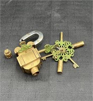 Brass Padlock Square Trick Puzzle Lock with 6 Keys