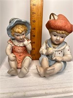 VTG Ceramic Little Girl & Boy Sitting Figurines