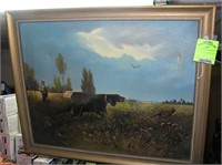Early hunting scene oil on canvas painting