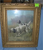 Antique framed oil on canvas painting hunting them