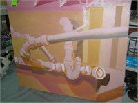 Modern oil on canvas painting plumbing and pipe th