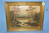 Oil on board landscape painting signed Marks