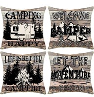 New Happy Camper Pillow Covers Set of 4 Camp Tent