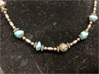 SILVER & "TURQUOISE" BEAD NECKLACE / .925 JEWELRY