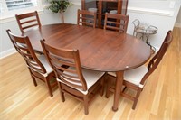 CUSTOM HIGH POINT CHERRY WOOD TABLE AND CHAIRS