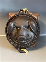 Vintage Cast Iron Boar’s Head Pig`s Face Baking