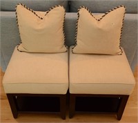 MATCHING WOODEN UPHOLSTERED SEATS  W/PILLOWS