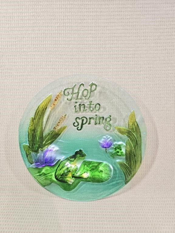 Hop Into Spring Glass Bird Bath Plate