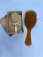 VTG Vanity Dresser Brushes & Comb Celluloid
