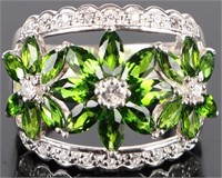 GREEN PERIDOT & TOPAZ STERLING SILVER FLORAL RING