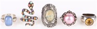 STERLING SILVER COLLECTIBLE STONE RINGS - LOT OF 5