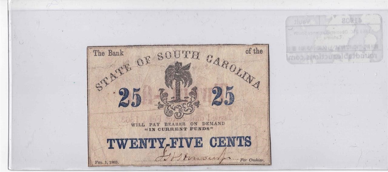 1863 25C Obsolete Currency South Carolina