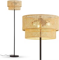 Rvonow Rattan Floor Lamp, Coastal Boho Floor Lamp