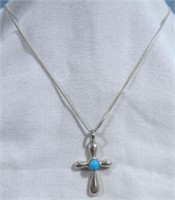 NATIVE STERLING HT TURQUOISE CROSS NECKLACE