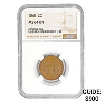 1868 Two Cent Piece NGC MS64 BN