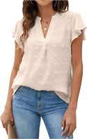 Sz L Blooming Jelly Women's White V Neck Blouse  A