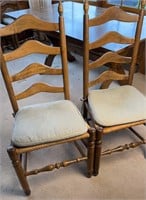 Pair Solid Wood Ladder Back Cane Seat Chairs