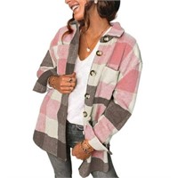 M  Sz M Fantaslook Womens Plaid Flannel Shacket  L