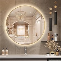 32" Led Backlit Round Mirror For Bathroom, Gold Fr