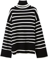 Sz L Striped Split Turtleneck Sweater  Flare Sleev