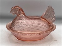 Vintage Indiana Glass Pink Hen On Nest Candy Dish