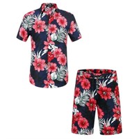 Sz XL SSLR Men's Hawaiian Shirt & Shorts Set