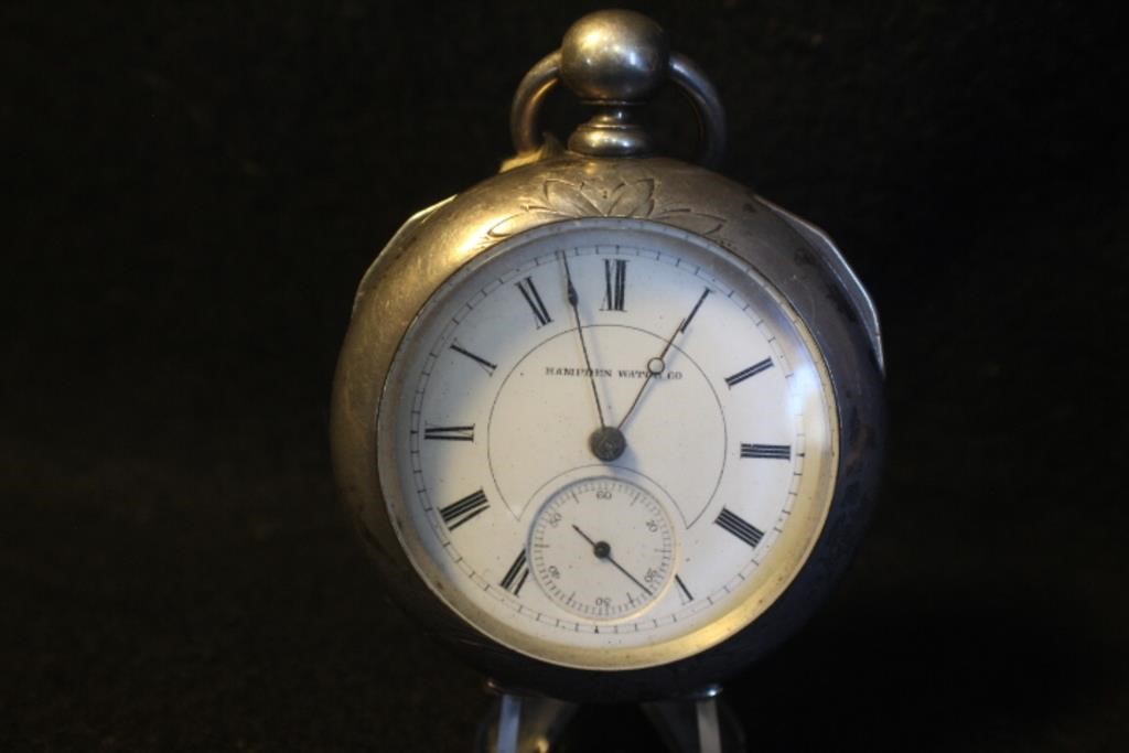 Antique Dueber .925 Silver Coin Pocket Watch See