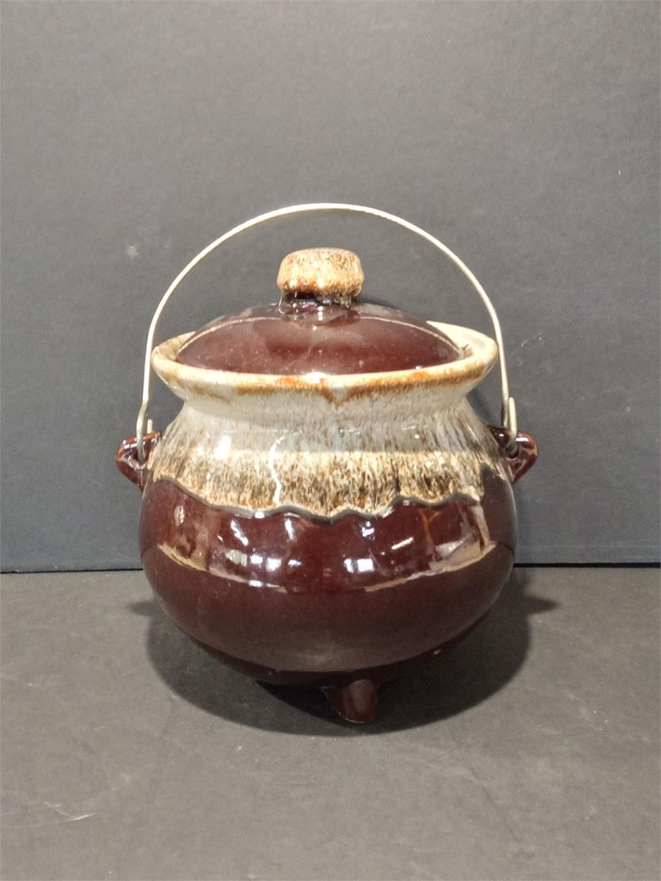 Vintage Hull McCoy Pottery Brown Drip Bean Pot
