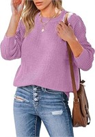 Merokeety Women's Long Sleeve Waffle Knit Sweater