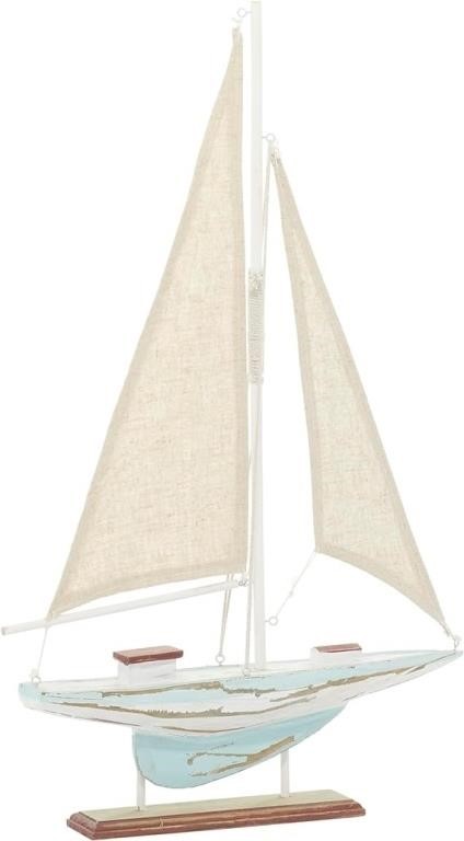 Deco 79 Coastal Wood Sail Boat Sculpture, 14" X