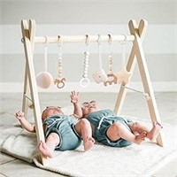 Wooden Baby Gym With 6 Gym Toys, Foldable Baby